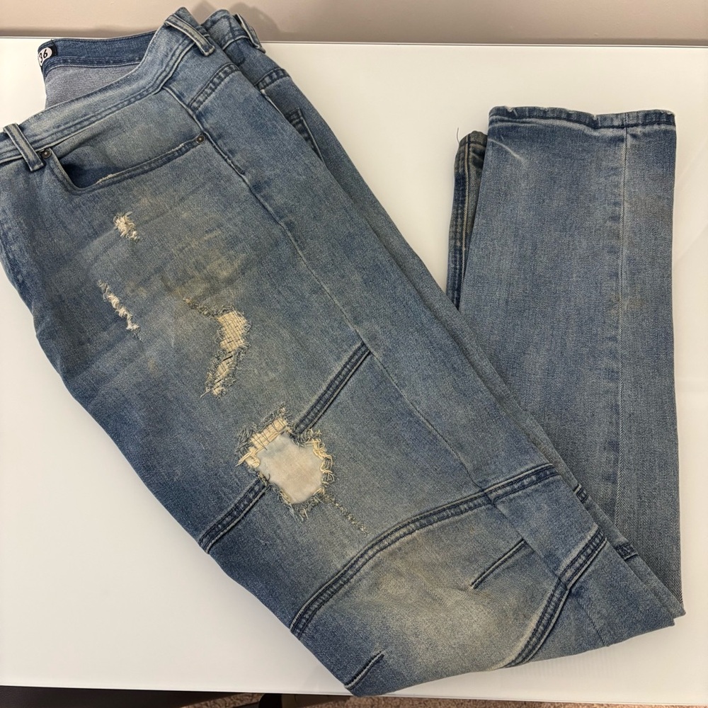 Skinny Straight Fit Distressed Denim Jeans